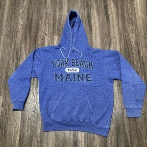 York Beach Maine 1652 Graphic Pullover Hoodie Sweatshirt Blue M Beach Souvenir